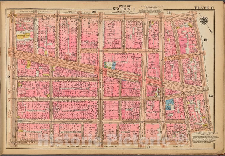 Historic 1921 Map - Plate 11: [Bounded By Grand Street, Mulberry Street, Bayard Stre - Vintage Wall Art