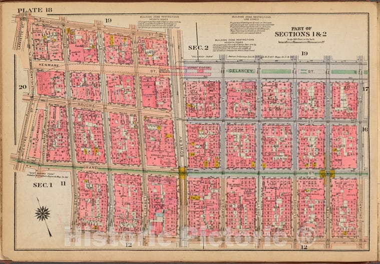 Historic 1921 Map - Plate 18: [Bounded By Spring Street, Bowery, Delancey Street, Or - Vintage Wall Art