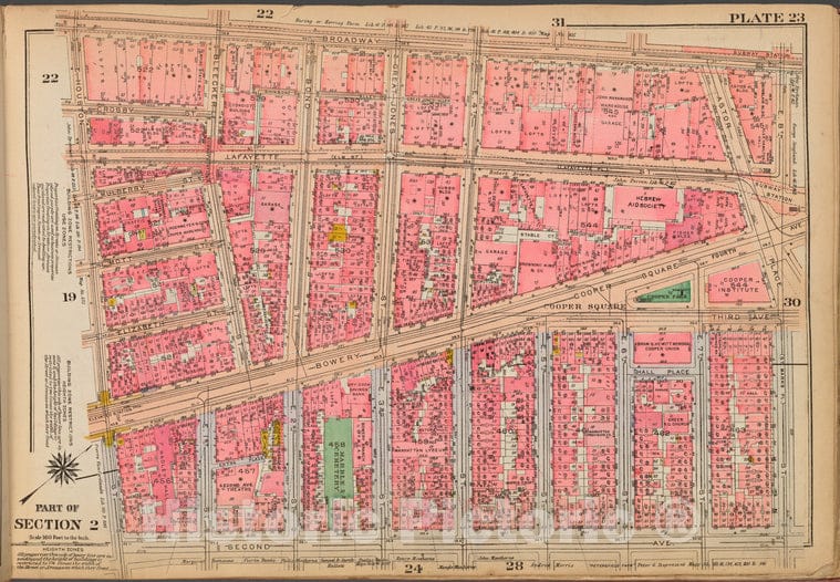Historic 1921 Map - Plate 23: [Bounded By Broadway, E. 8Th Street, Second Avenue And - Vintage Wall Art
