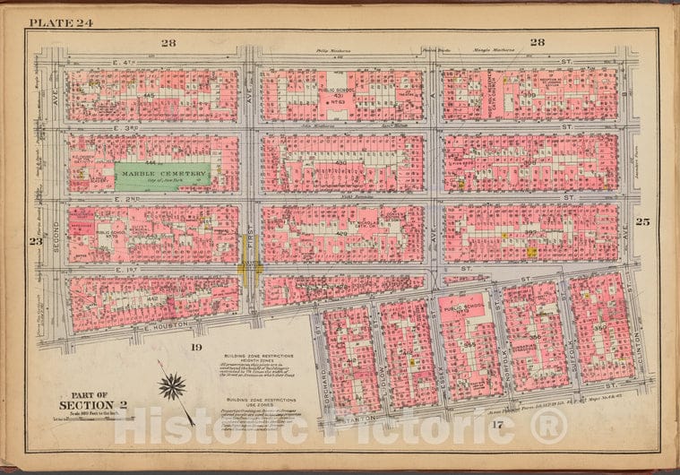 Historic 1921 Map - Plate 24: [Bounded By E. 4Th Street, Avenue B, Clinton Street, S - Vintage Wall Art