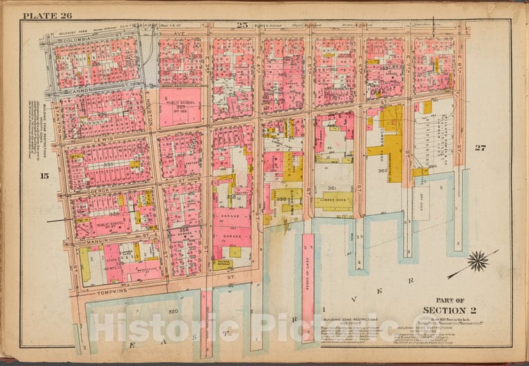 Historic 1921 Map - Plate 26: [Bounded By Columbia Street, Avenue D, E. 8Th Street, Vintage Wall Art