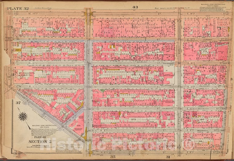 Historic 1921 Map - Plate 32: [Bounded By W. 14Th Street, E. 14Th Street, University - Vintage Wall Art