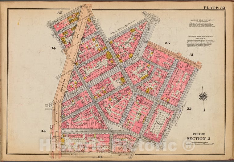 Historic 1921 Map - Plate 33: [Bounded By Barrow Street, Bleecker Street, Cornelia S - Vintage Wall Art