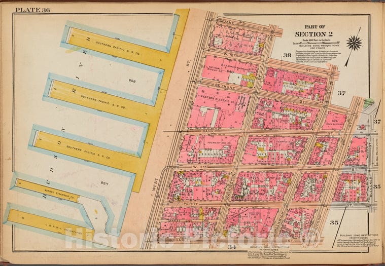 Historic 1921 Map - Plate 36: [Bounded By Jane Street, Washington Street, W. 12Th St - Vintage Wall Art