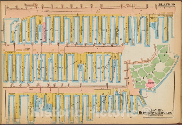 Historic 1921 Map - Plate 39: Plan Of Hudson River Wharves - Vintage Wall Art