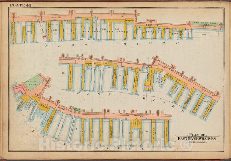 Historic Map - 1921 New York (N.Y.), Plate 40: Plan Of East River Wharves - Vintage Wall Art