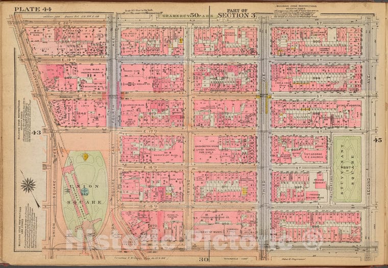 Historic 1921 Map - Plate 44: [Bounded By E. 20Th Street, Second Avenue, E. 14Th Str - Vintage Wall Art