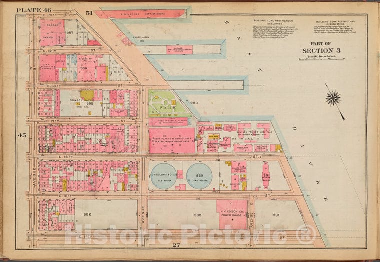 Historic 1921 Map - Plate 46: [Bounded By E. 20Th Street, East River, E. 14Th Street - Vintage Wall Art