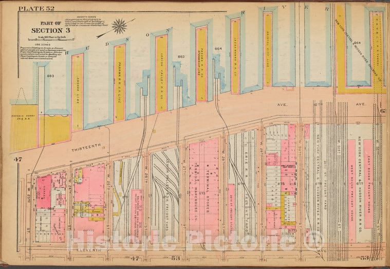 Historic 1921 Map - Plate 52: [Bounded By (Hudson River Piers) Thirteenth Avenue, W. - Vintage Wall Art