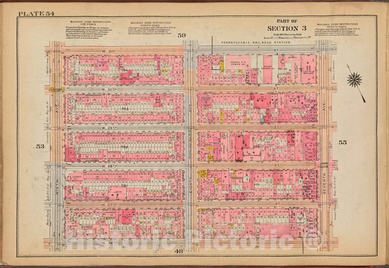 Historic 1921 Map - Plate 54: [Bounded By W. 31St Street, Seventh Avenue, W. 26Th St - Vintage Wall Art