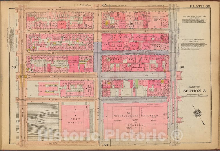 Historic 1921 Map - Plate 59: [Bounded By W. 37Th Street, Seventh Avenue, W. 31St St - Vintage Wall Art