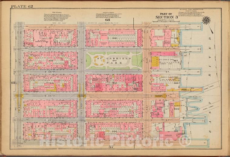Historic 1921 Map - Plate 62: [Bounded By E. 37Th Street, (East River) First Avenue, Vintage Wall Art