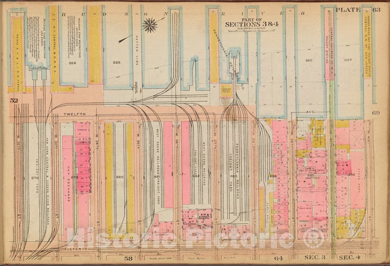 Historic 1921 Map - Plate 63: [Bounded By (Hudson River Piers) Twelfth Avenue, W. 41 - Vintage Wall Art
