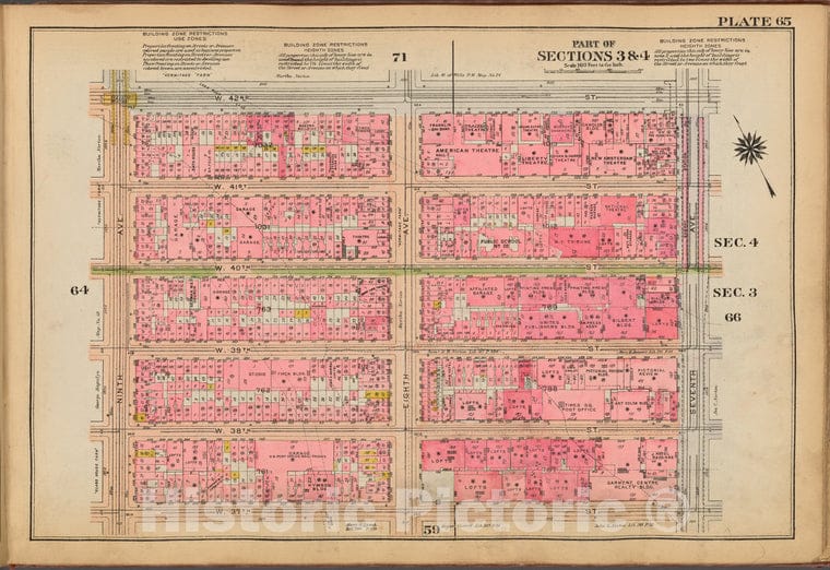 Historic 1921 Map - Plate 65: [Bounded By W. 42Nd Street, Seventh Avenue, W. 37Th St - Vintage Wall Art