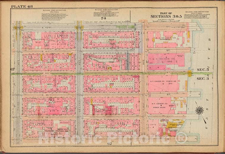 Historic 1921 Map - Plate 68: [Bounded By E. 42Nd Street, (East River Piers) First A - Vintage Wall Art
