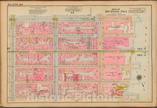 Historic 1921 Map - Plate 68: [Bounded By E. 42Nd Street, (East River Piers) First A - Vintage Wall Art