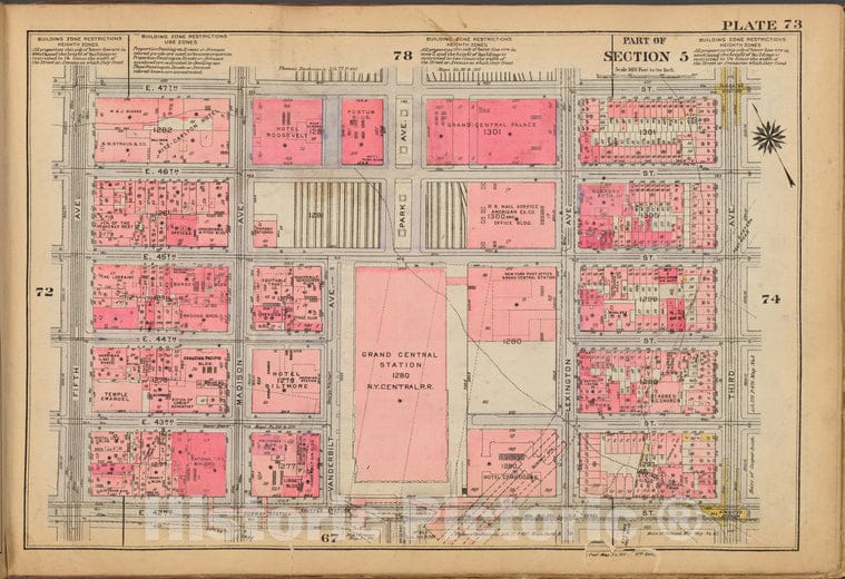 Historic 1921 Map - Plate 73: [Bounded By E. 47Th Street, Third Avenue, E. 42Nd Stre - Vintage Wall Art