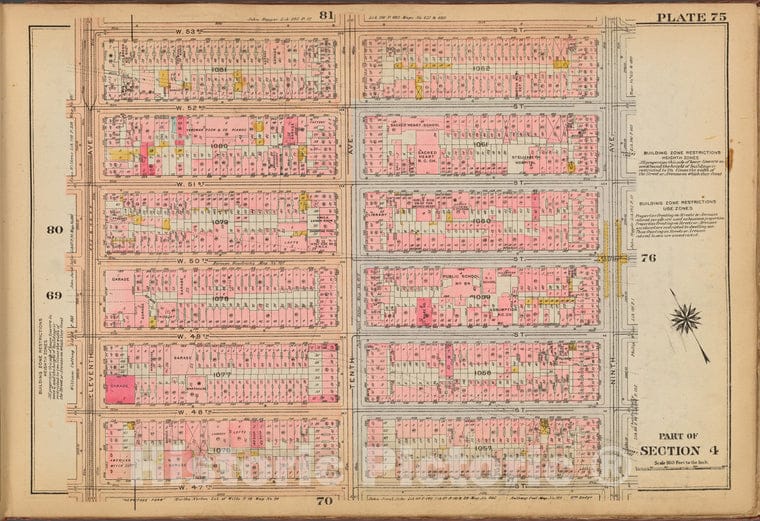 Historic 1921 Map - Plate 75: [Bounded By W. 53Rd Street, Ninth Avenue, W. 47Th Stre - Vintage Wall Art