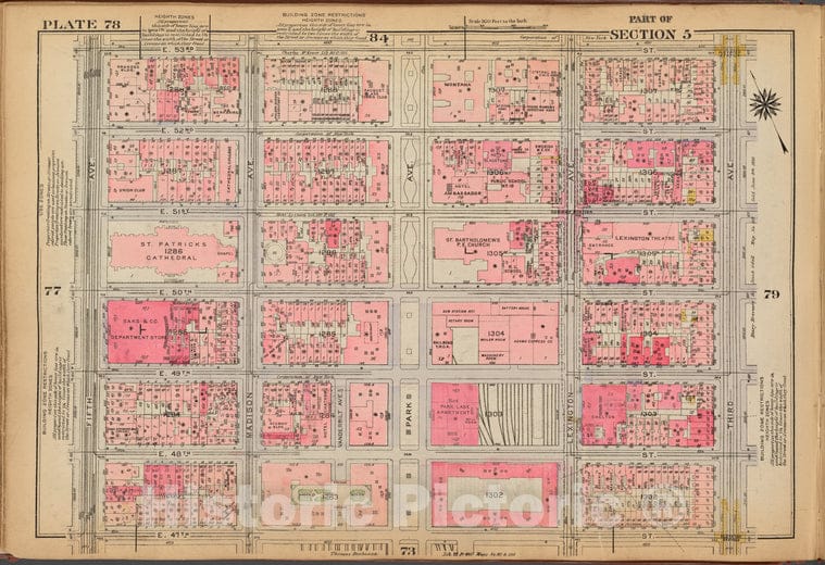 Historic 1921 Map - Plate 78: [Bounded By E. 53Rd Street, Third Avenue, E. 47Th Stre - Vintage Wall Art