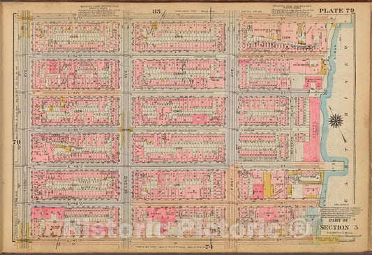 Historic 1921 Map - Plate 79: [Bounded By E. 53Rd Street, (East River) First Avenue, Vintage Wall Art