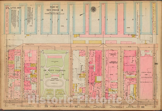 Historic 1921 Map - Plate 80: [Bounded By (Hudson River Piers) Twelfth Avenue, W. 59 - Vintage Wall Art