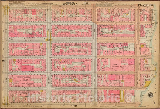 Historic 1921 Map - Plate 85: [Bounded By E. 59Th Street, (East River) Avenue A, E. - Vintage Wall Art
