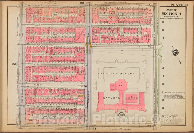 Historic 1921 Map - Plate 93: [Bounded By W. 83Rd Street, Central Park West, W. 77Th - Vintage Wall Art