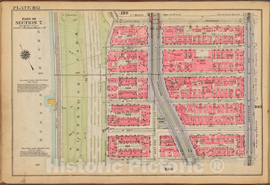 Historic 1921 Map - Plate 102: [Bounded By Cathedral Parkway, Amsterdam Avenue, W. 1 - Vintage Wall Art