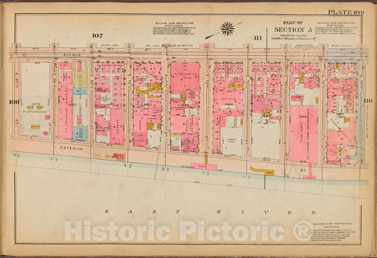 Historic 1921 Map - Plate 109: [Bounded By Avenue A, E. 76Th Street, (East River) Ex - Vintage Wall Art