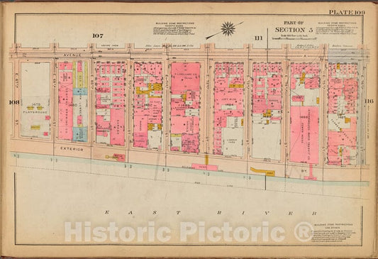 Historic 1921 Map - Plate 109: [Bounded By Avenue A, E. 76Th Street, (East River) Ex - Vintage Wall Art