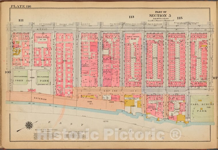 Historic 1921 Map - Plate 116: [Bounded By Avenue A, E. 85Th Street, East End Avenue - Vintage Wall Art