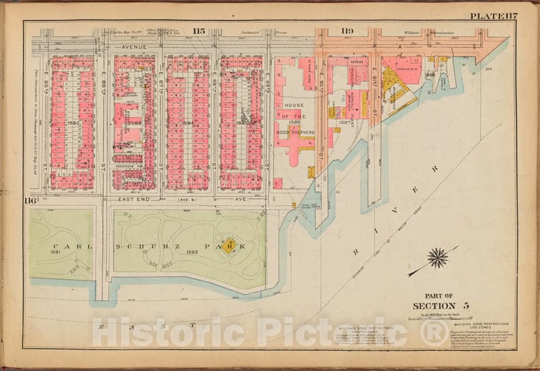 Historic 1921 Map - Plate 117: [Bounded By Avenue A, E. 91St Street, East River, (Ca - Vintage Wall Art