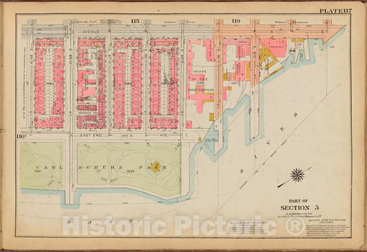 Historic 1921 Map - Plate 117: [Bounded By Avenue A, E. 91St Street, East River, (Ca - Vintage Wall Art