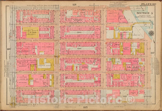 Historic 1921 Map - Plate 119: [Bounded By E. 95Th Street, East River, Avenue A, E. - Vintage Wall Art