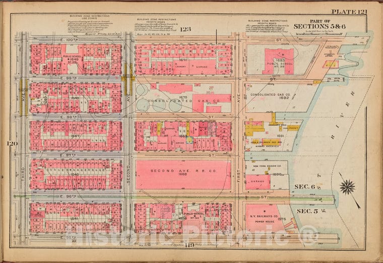 Historic 1921 Map - Plate 121: [Bounded By E. 100Th Street, (East River Piers) First - Vintage Wall Art