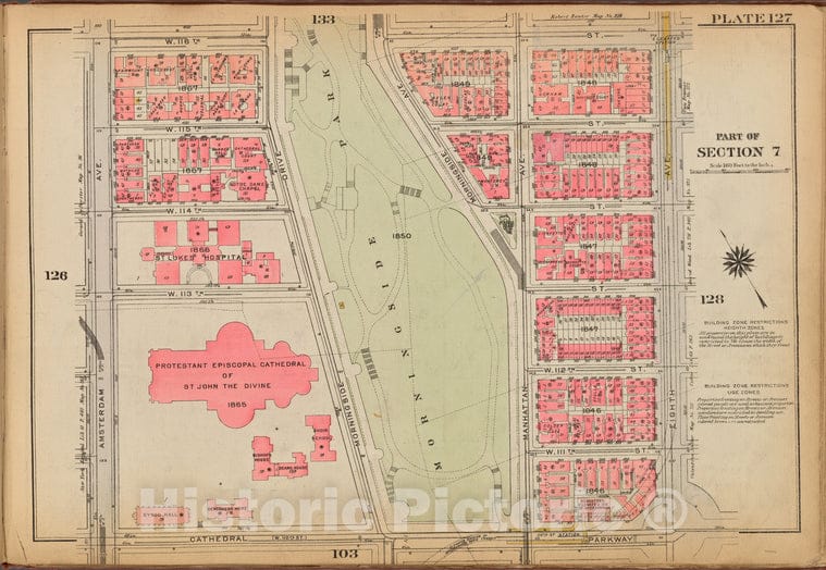 Historic 1921 Map - Plate 127: [Bounded By W. 116Th Street, Eighth Avenue, Cathedral - Vintage Wall Art
