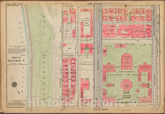 Historic 1921 Map - Plate 132: [Bounded By W. 122Nd Street, Amsterdam Avenue, W. 116 - Vintage Wall Art