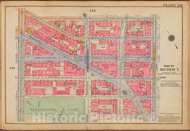 Historic 1921 Map - Plate 139: [Bounded By W. 126Th Street, W. 127Th Street, Eighth - Vintage Wall Art