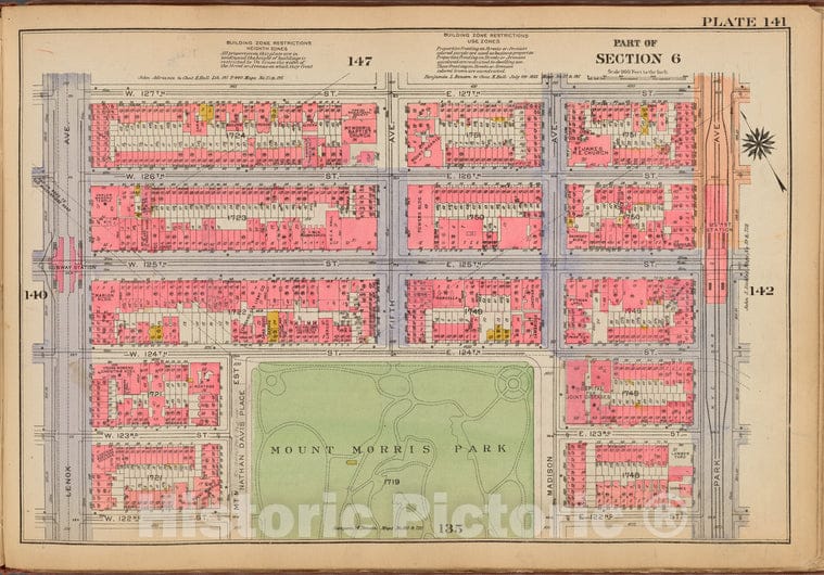 Historic 1921 Map - Plate 141: [Bounded By W. 127Th Street, E. 127Th Street, Park Av - Vintage Wall Art