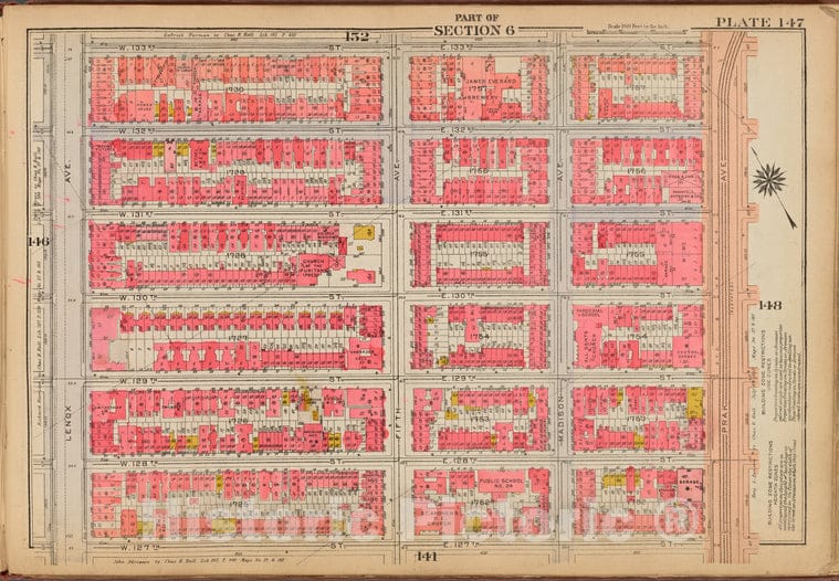 Historic 1921 Map - Plate 147: [Bounded By W. 133Rd Street, E. 133Rd Street, Park Av - Vintage Wall Art