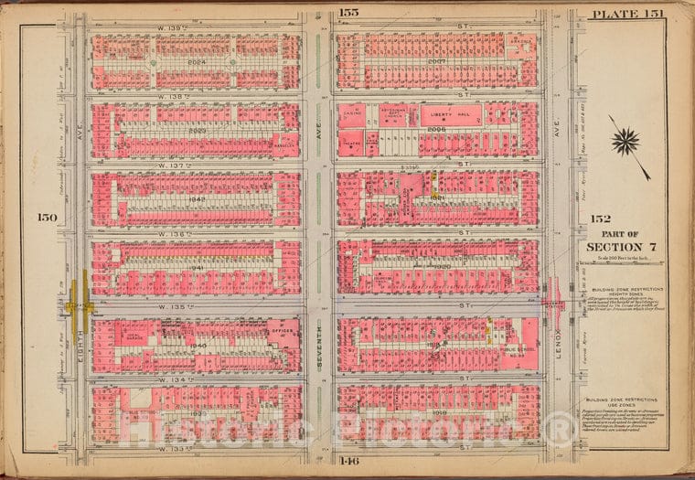 Historic 1921 Map - Plate 151: [Bounded By W. 139Th Street, Lenox Avenue, W. 133Rd S - Vintage Wall Art