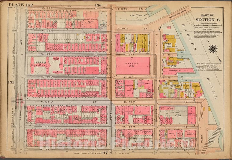 Historic 1921 Map - Plate 152: [Bounded By W. 139Th Street, E. 139Th Street, Harlem - Vintage Wall Art