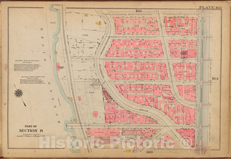 Historic 1921 Map - Plate 163: [Bounded By W. 163Rd Street, Broadway, W. 157Th Stree - Vintage Wall Art