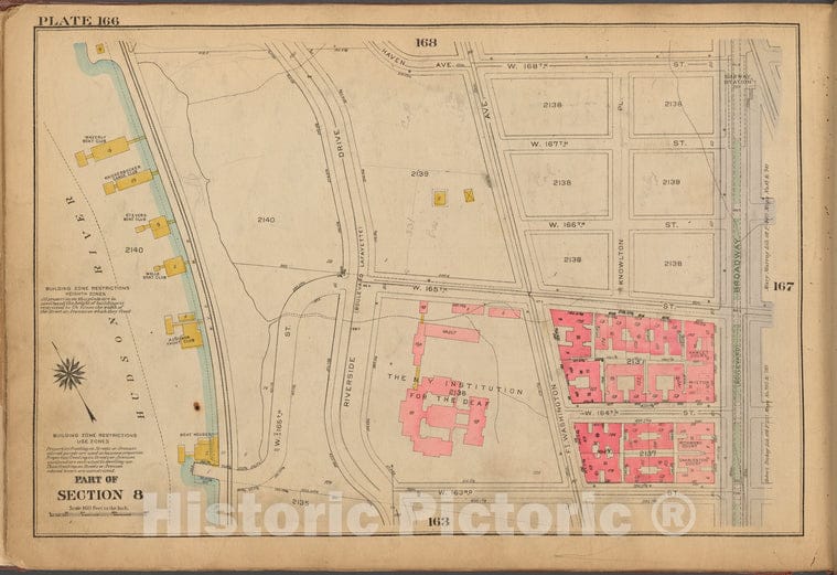 Historic 1921 Map - Plate 166: [Bounded By Haven Avenue, W. 168Th Street, Broadway, Vintage Wall Art