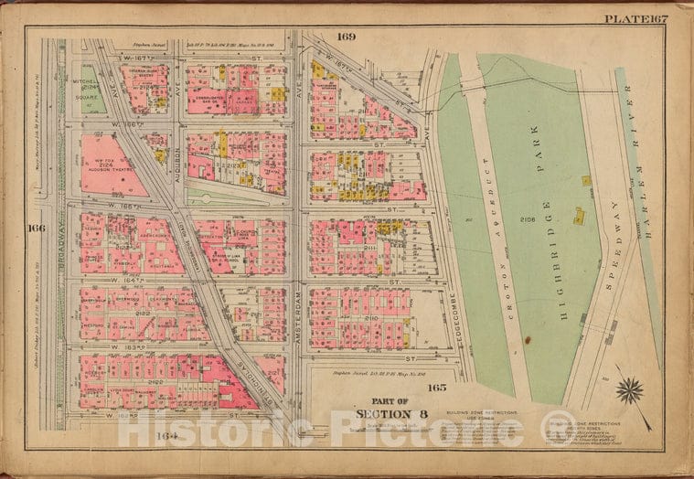 Historic 1921 Map - Plate 167: [Bounded By W. 167Th Street, (Croton Aqueduct, Highbr - Vintage Wall Art