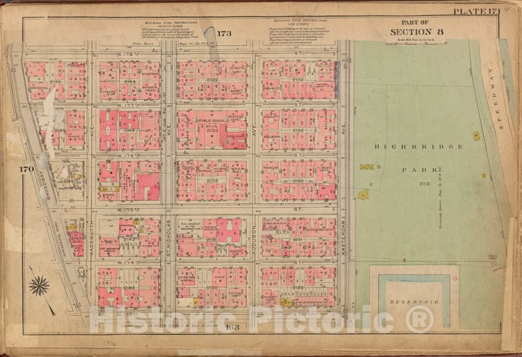 Historic 1921 Map - Plate 171: [Bounded By W. 178Th Street, (Highbridge Park) Amster - Vintage Wall Art
