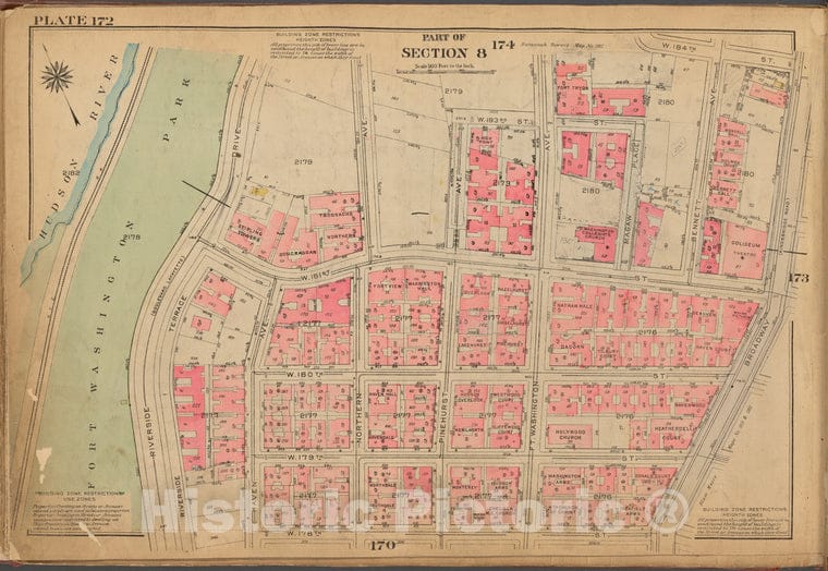Historic 1921 Map - Plate 172: [Bounded By W. 184Th Street, Broadway, W. 178Th Stree - Vintage Wall Art