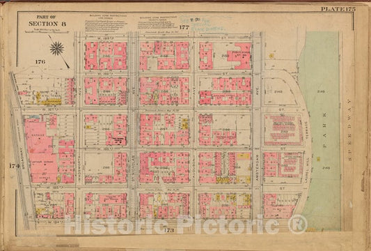 Historic 1921 Map - Plate 175: [Bounded By W. 189Th Street, Amsterdam Avenue, Laurel - Vintage Wall Art