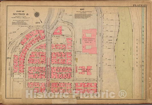 Historic 1921 Map - Plate 177: [Bounded By Fairview Avenue, (Harlem River) Amsterdam - Vintage Wall Art