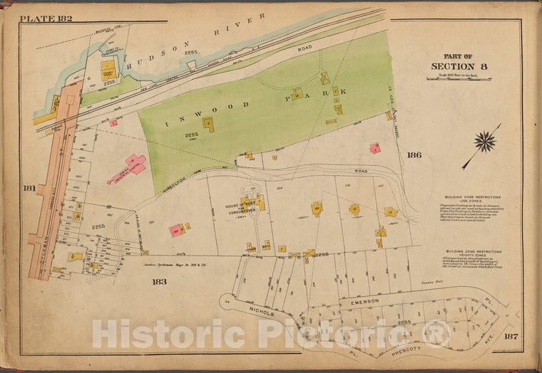 Historic 1921 Map - Plate 182: [Bounded By Hudson River, Bolton Road, Emerson Place, Vintage Wall Art